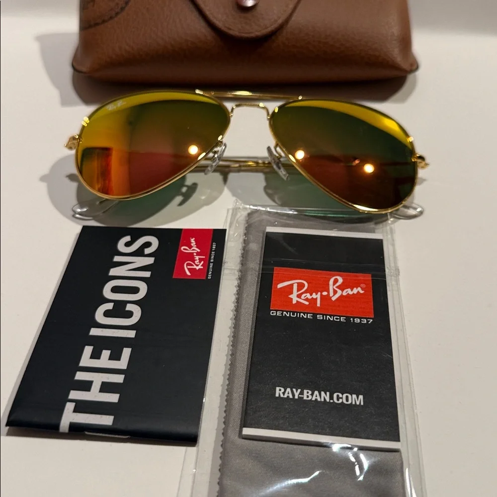 Ray-Ban Aviator Sunglasses RB3025 58m Gold Frame & Pink Yellow Flash Lens unisex